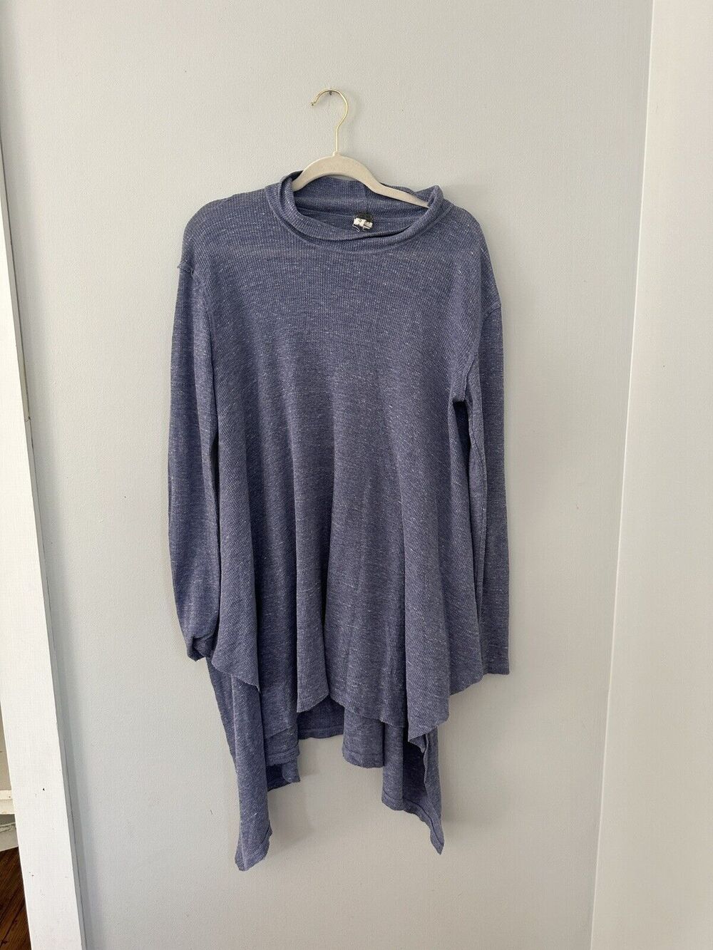 We the Free Free People Size S Blue Mock Cowl Neck Lightweight Waffle Knit Dress